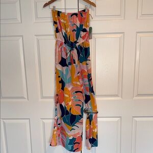 Women's Strapless Tropical Print Jumpsuit - Coverup - Multicolor